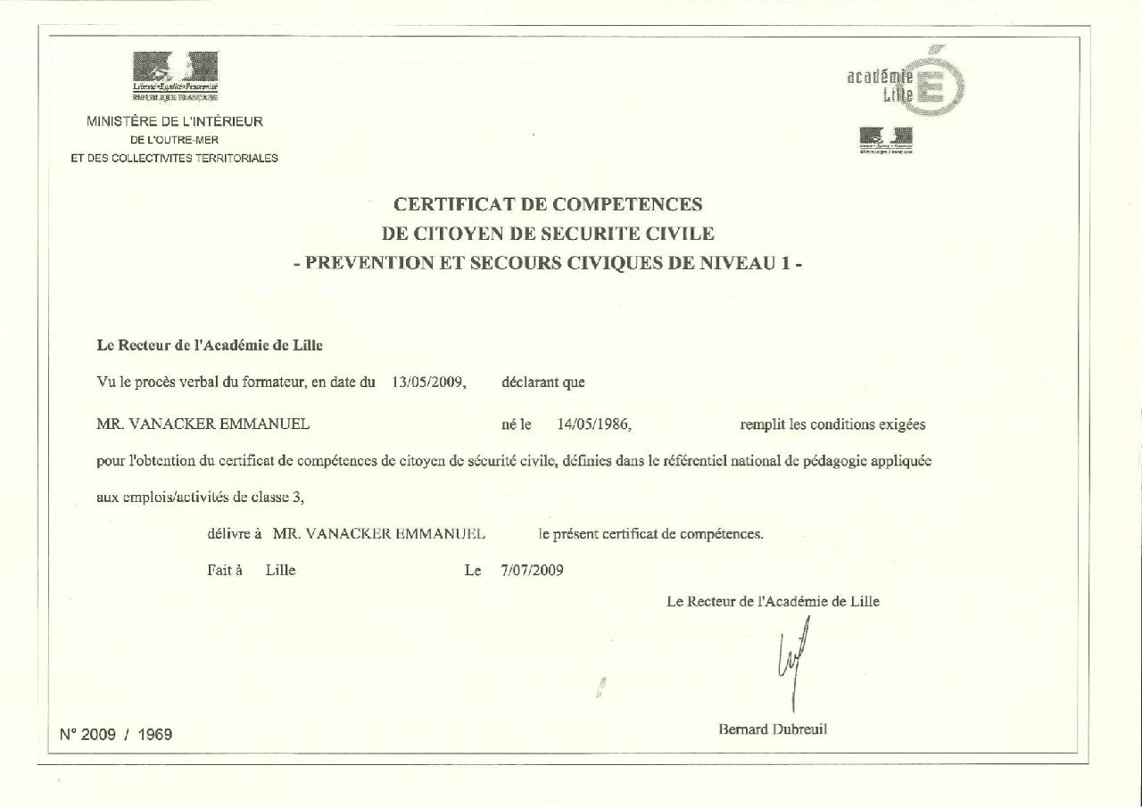 Certificat de compétences de citoyen de sécurité civile